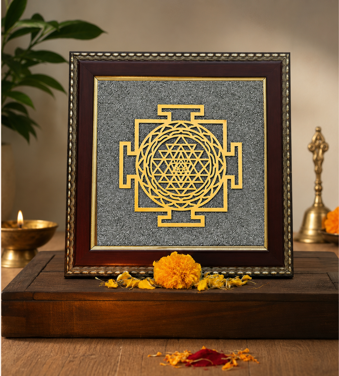 Shree Yantra on Raw Pyrite Frame