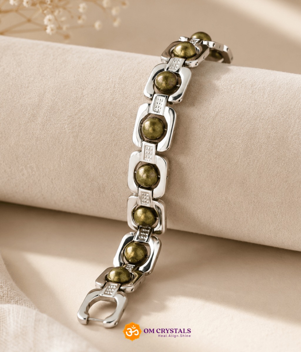 Raw Pyrite Crystal Bracelet in Metal