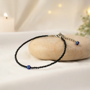 Black Tourmaline Anklet with Evil Eye Charm