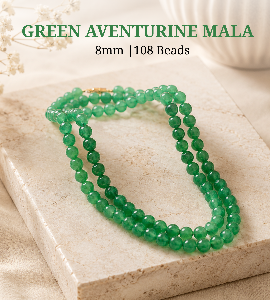 Green Aventurine Mala - 8mm & 108 Beads