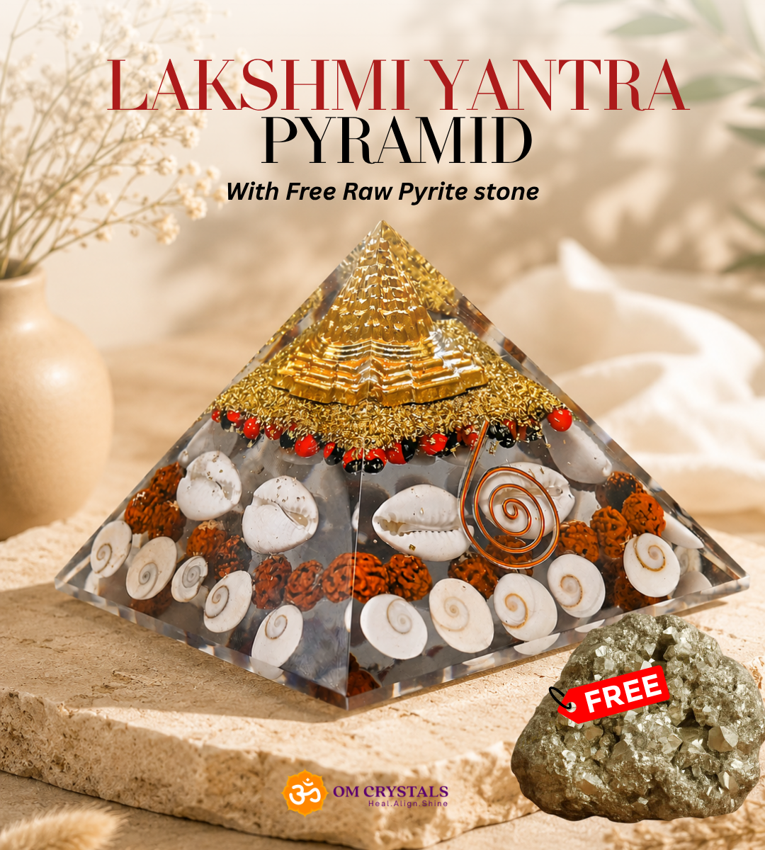 Lakshmi Yantra Pyramid With Free Raw Pyrite Stone