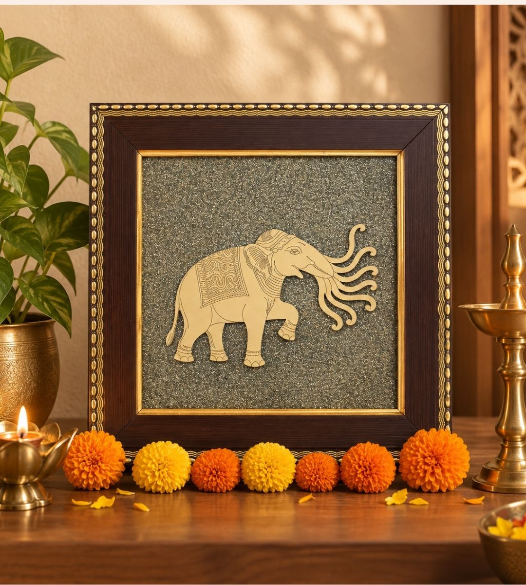 7 Trunk Elephant - Airavata on Raw Pyrite Frame