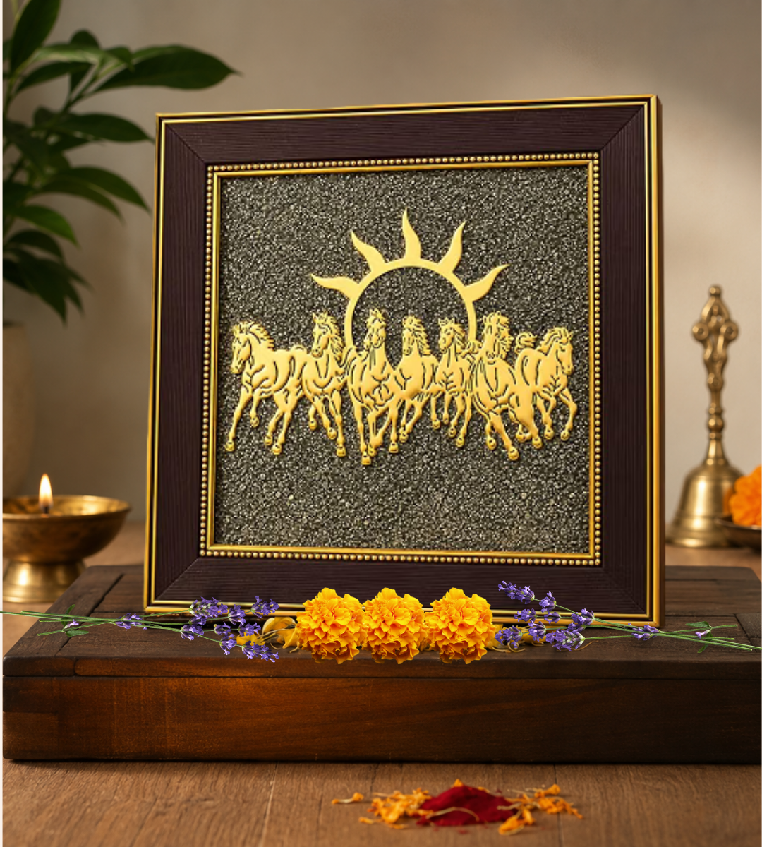 7 Horses on Raw Pyrite Frame