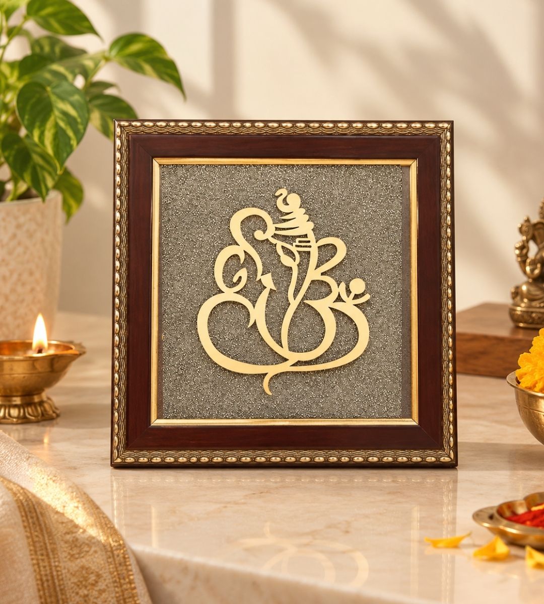 Ganesh Ji on Raw Pyrite Frame