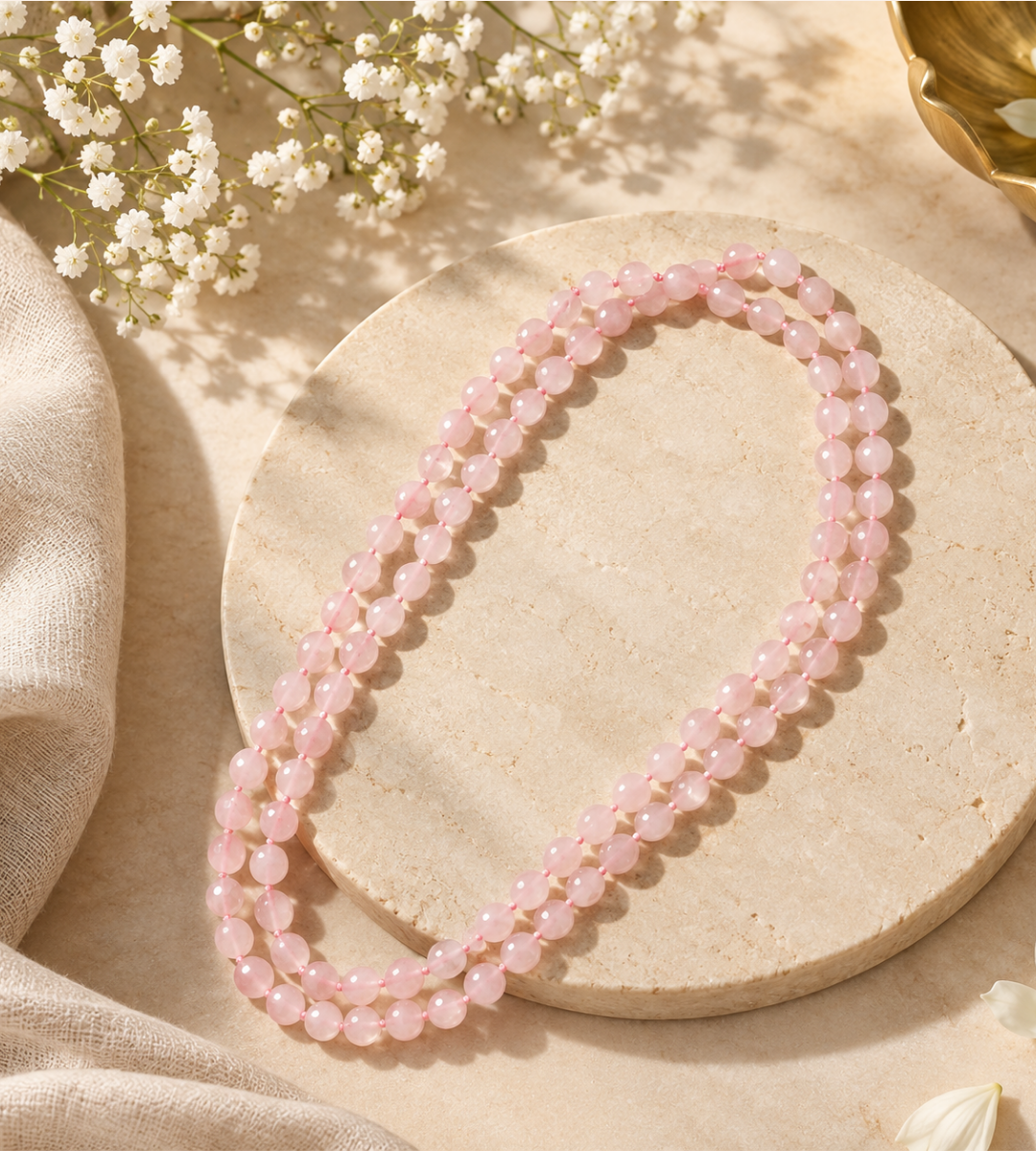 Rose Quartz Mala - 8mm,108 Beads