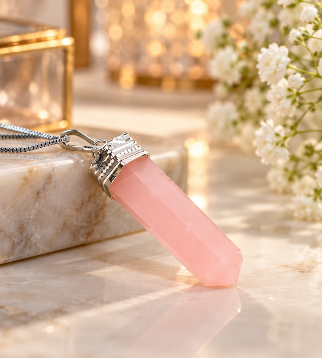 Love Attraction Rose Quartz Pencil Pendant
